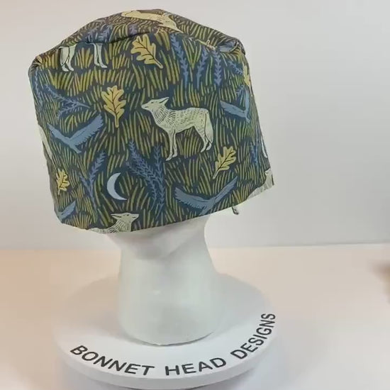 Wolf print men’s scrub cap, coyote surgeon scrub cap, Bonnet Head Designs