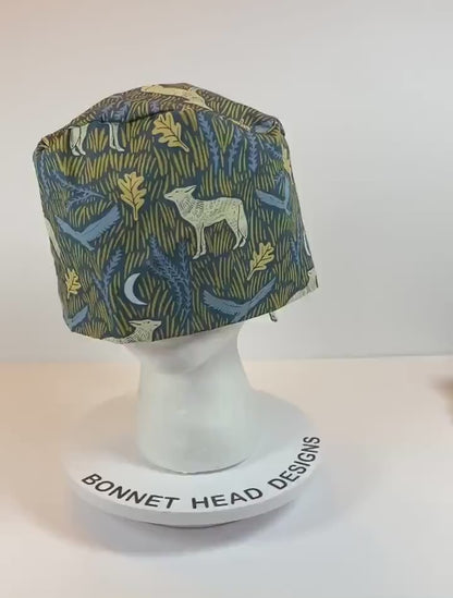 Wolf print men’s scrub cap, coyote surgeon scrub cap, Bonnet Head Designs