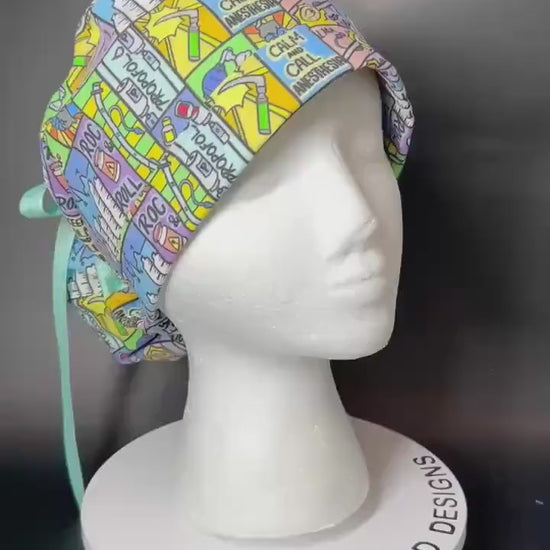 Keep calm and call anesthesia women’s ponytail scrub hat, ponytail scrub hat in anesthesia fabric, gift for doctor or CRNA