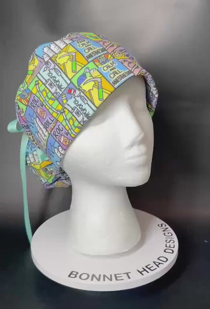 Keep calm and call anesthesia women’s ponytail scrub hat, ponytail scrub hat in anesthesia fabric, gift for doctor or CRNA