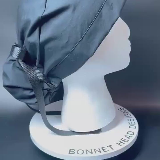 Solid black ponytail scrub hat, women’s black ponytail scrub cap
