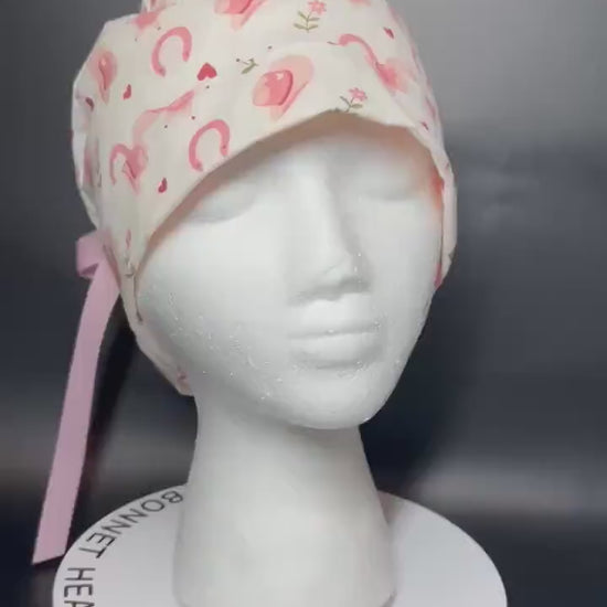 Cowgirl Scrub Cap: Organic Cotton Ponytail Hat with Pink Ribbon