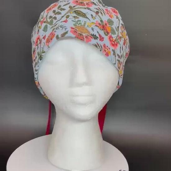Ponytail Scrub Cap: Rifle Paper Co Gracie Blue Floral Nurse hat