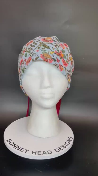 Ponytail Scrub Cap: Rifle Paper Co Gracie Blue Floral Nurse hat