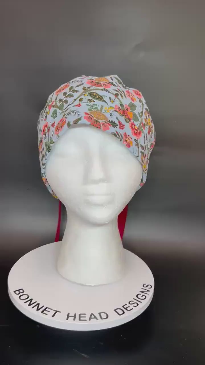Ponytail Scrub Cap: Rifle Paper Co Gracie Blue Floral Nurse hat