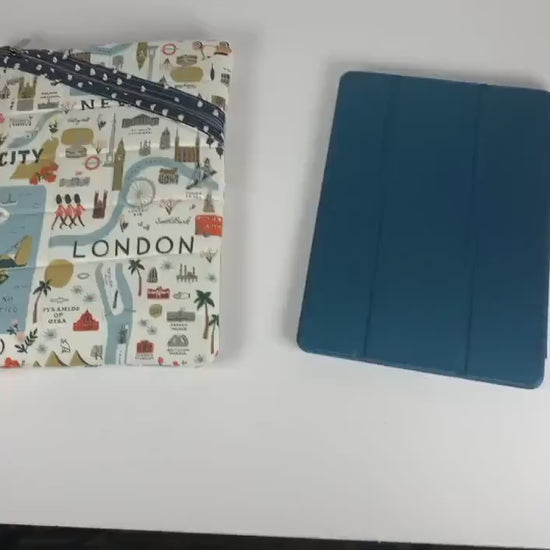 Rifle Paper Co peacock fabric soft tablet case with zipper, quilted book or iPad case metallic peacock fabric