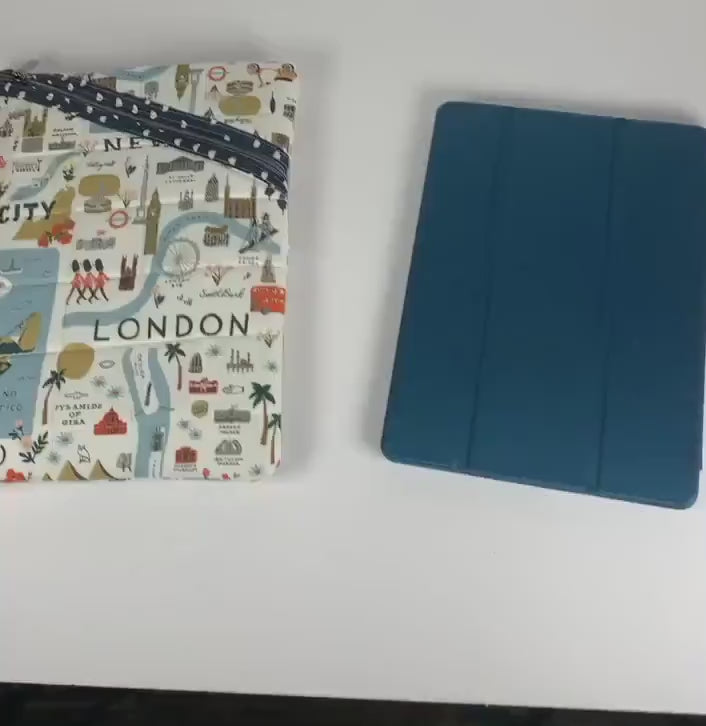 Rifle Paper Co peacock fabric soft tablet case with zipper, quilted book or iPad case metallic peacock fabric