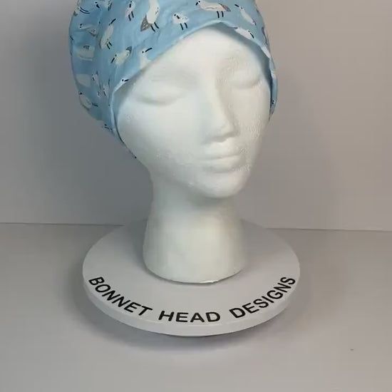 Summer sea bird print womens euro scrub cap, summer euro scrub hat, Bonnet Head Designs