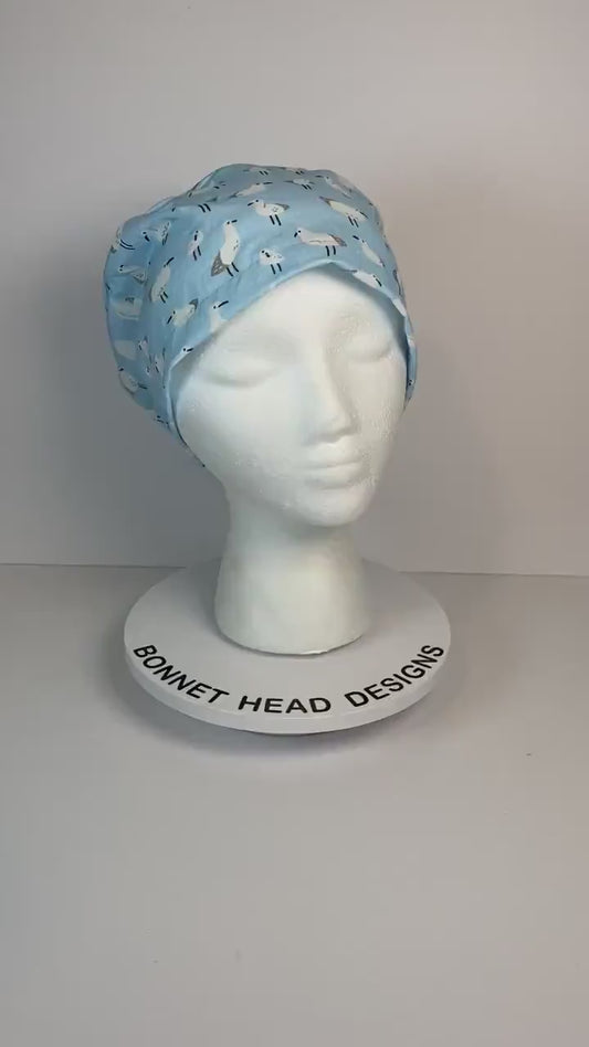 Summer sea bird print womens euro scrub cap, summer euro scrub hat, Bonnet Head Designs