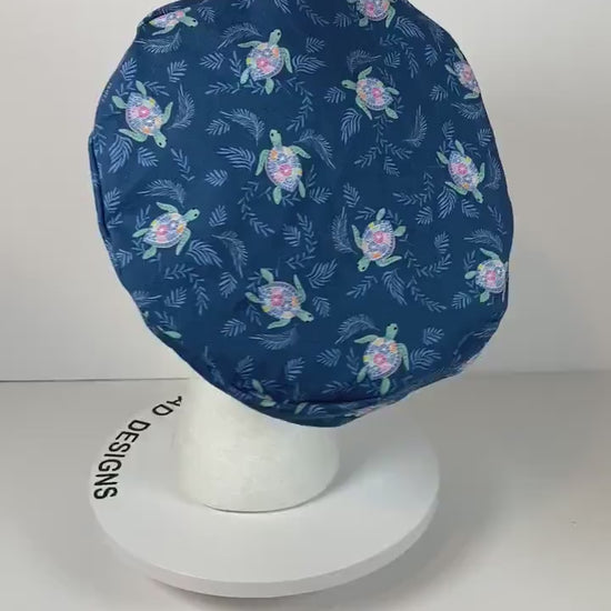 Sea turtle euro style scrub cap, women’s turtle scrub cap, Bonnet Head Designs