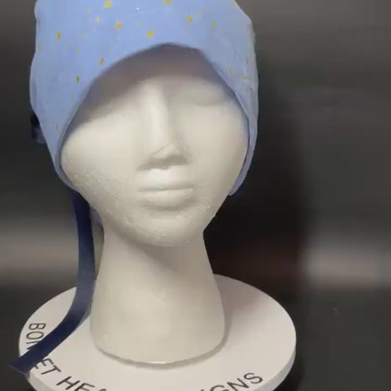 Rifle Paper Co Women's Scrub cap,  Primavera Blue Stars with ribbon ties