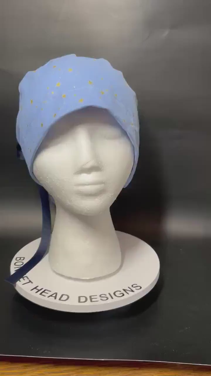 Rifle Paper Co Women's Scrub cap,  Primavera Blue Stars with ribbon ties