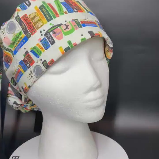 Rifle Paper Co. Halloween Ponytail Scrub Hat: Spooky Book Print