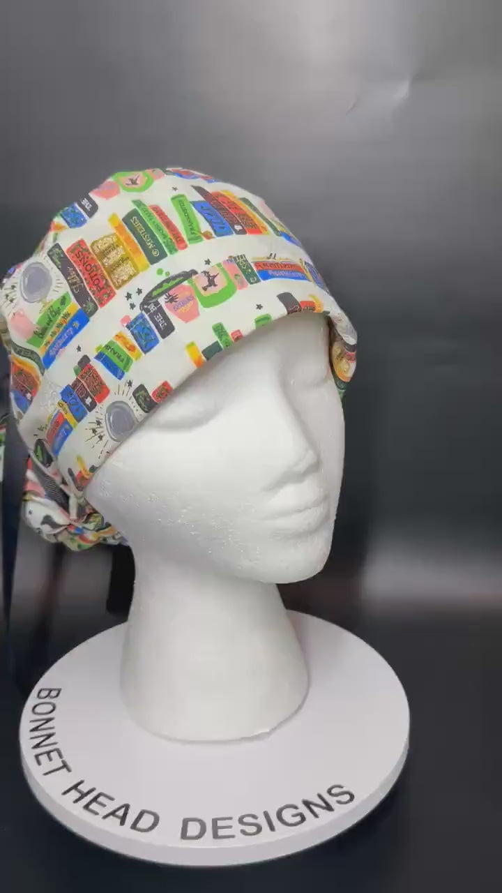 Rifle Paper Co. Halloween Ponytail Scrub Hat: Spooky Book Print