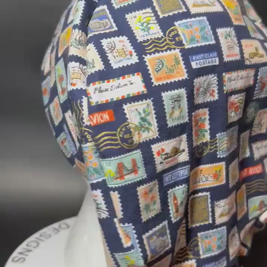 Rifle Paper Co. Stamps Scrub Cap | Euro Style, Adjustable Cord Lock