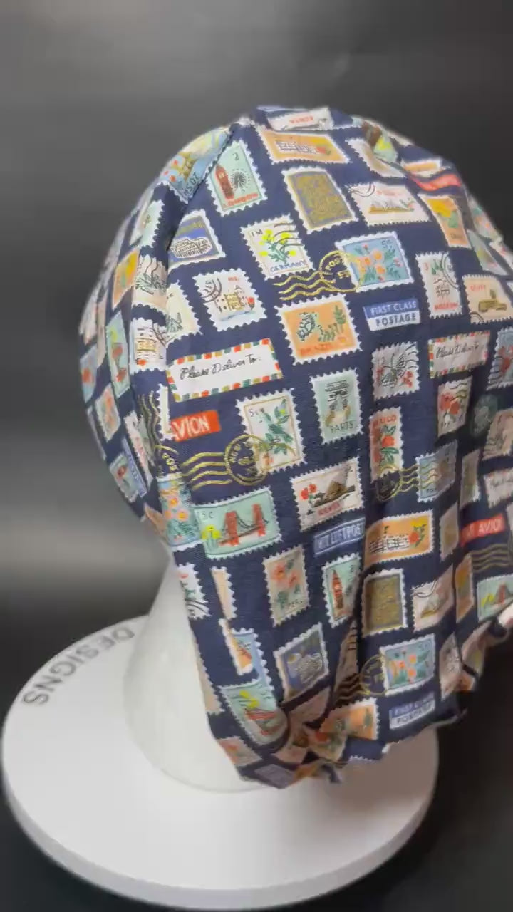 Rifle Paper Co. Stamps Scrub Cap | Euro Style, Adjustable Cord Lock
