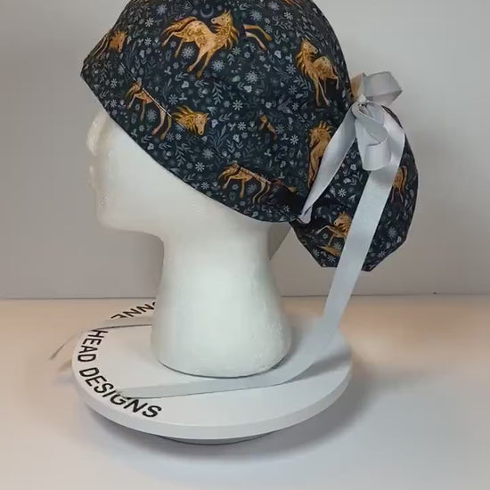 Horse print scrub cap, equestrian scrub hat, women’s ponytail scrub cap horses