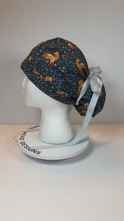 Horse print scrub cap, equestrian scrub hat, women’s ponytail scrub cap horses