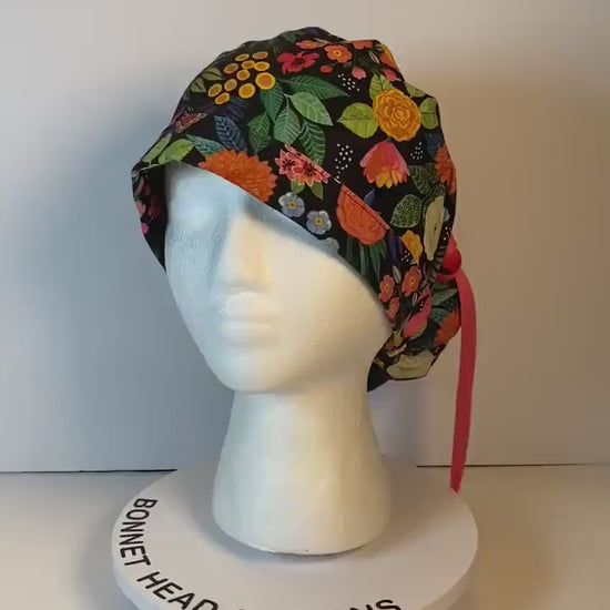 Women’s tropical summer floral scrub hat with satin lining option