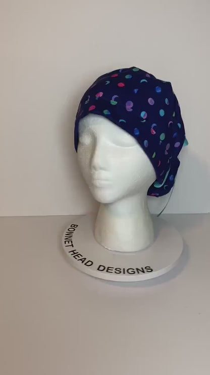 Moon phases women’s scrub cap, moon print scrub hat, women’s scrub cap with satin lining option