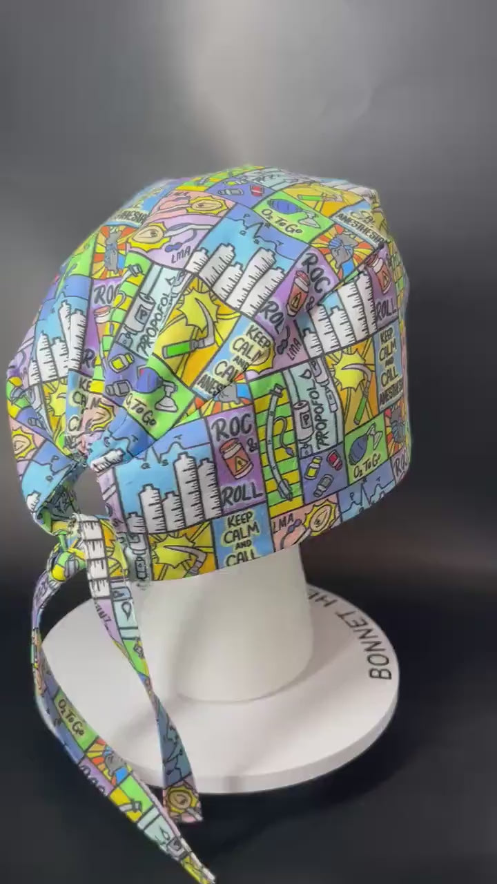Keep calm and call anesthesia scrub hat, men’s scrub hat in anesthesia fabric, gift for doctor or CRNA