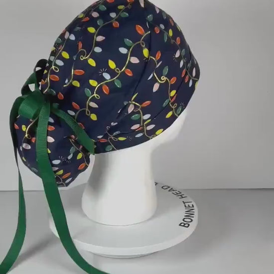 Rifle Paper Co. Christmas Holiday Lights women's scrub cap, satin lining option