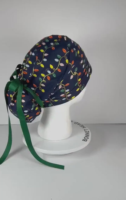 Rifle Paper Co. Christmas Holiday Lights women's scrub cap, satin lining option