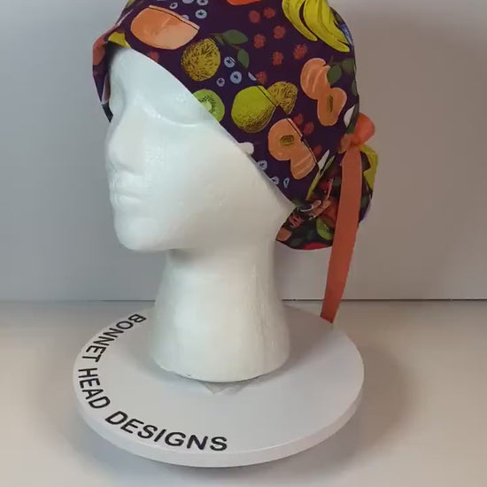 Women’s Rifle Paper Co Orchard fruit scrub cap, fruit print scrub hat, Bonnet Head Designs