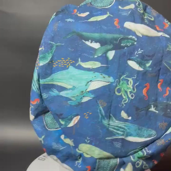 Euro scrub caps: whale shark ocean print with adjustable toggle and elastic