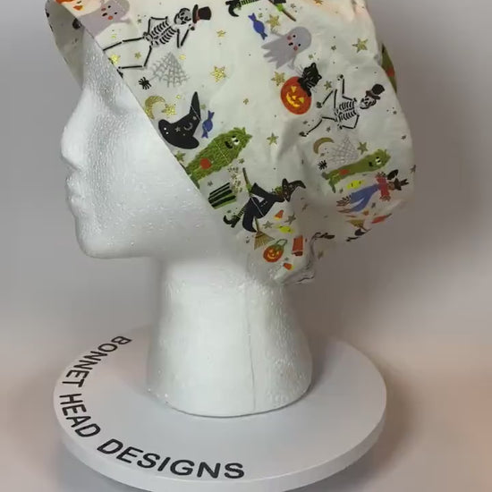 Rifle Paper Co Halloween parade euro style scrub cap, trick or treat Halloween toggle scrub hat