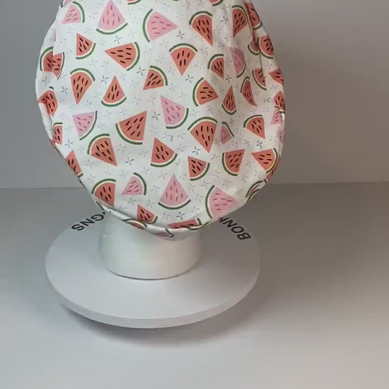 Summer watermelon euro style scrub hat with toggle