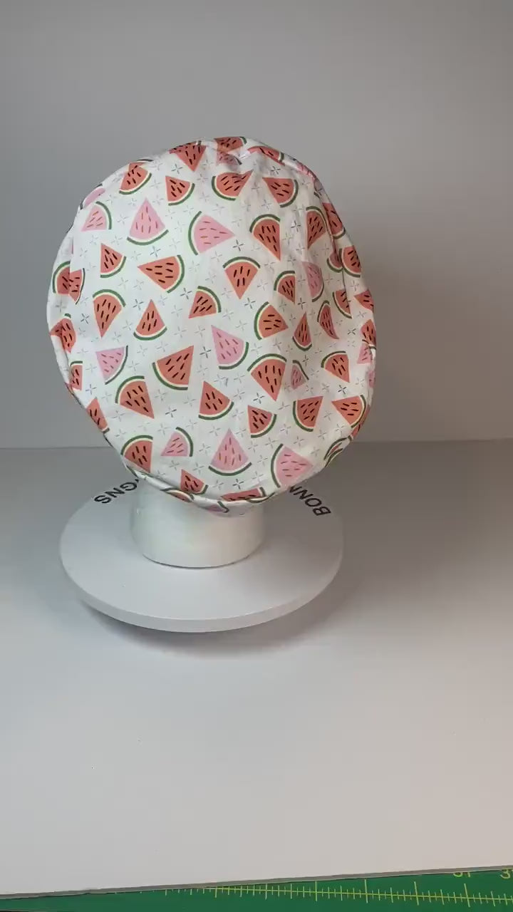 Summer watermelon euro style scrub hat with toggle