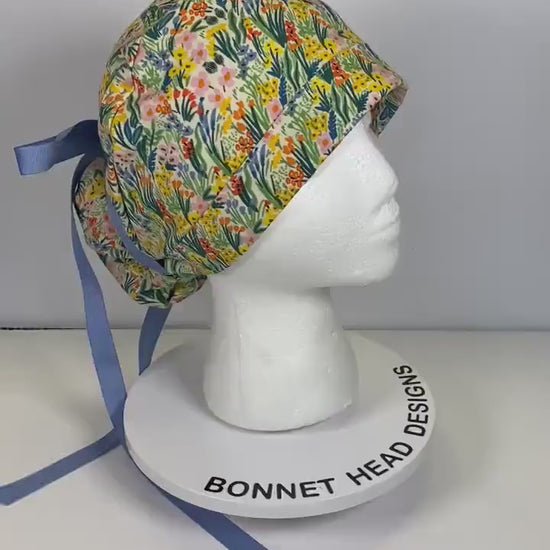 Bramble floral scrub cap, spring floral scrub cap, womens scrub cap floral, Bonnet Head Designs