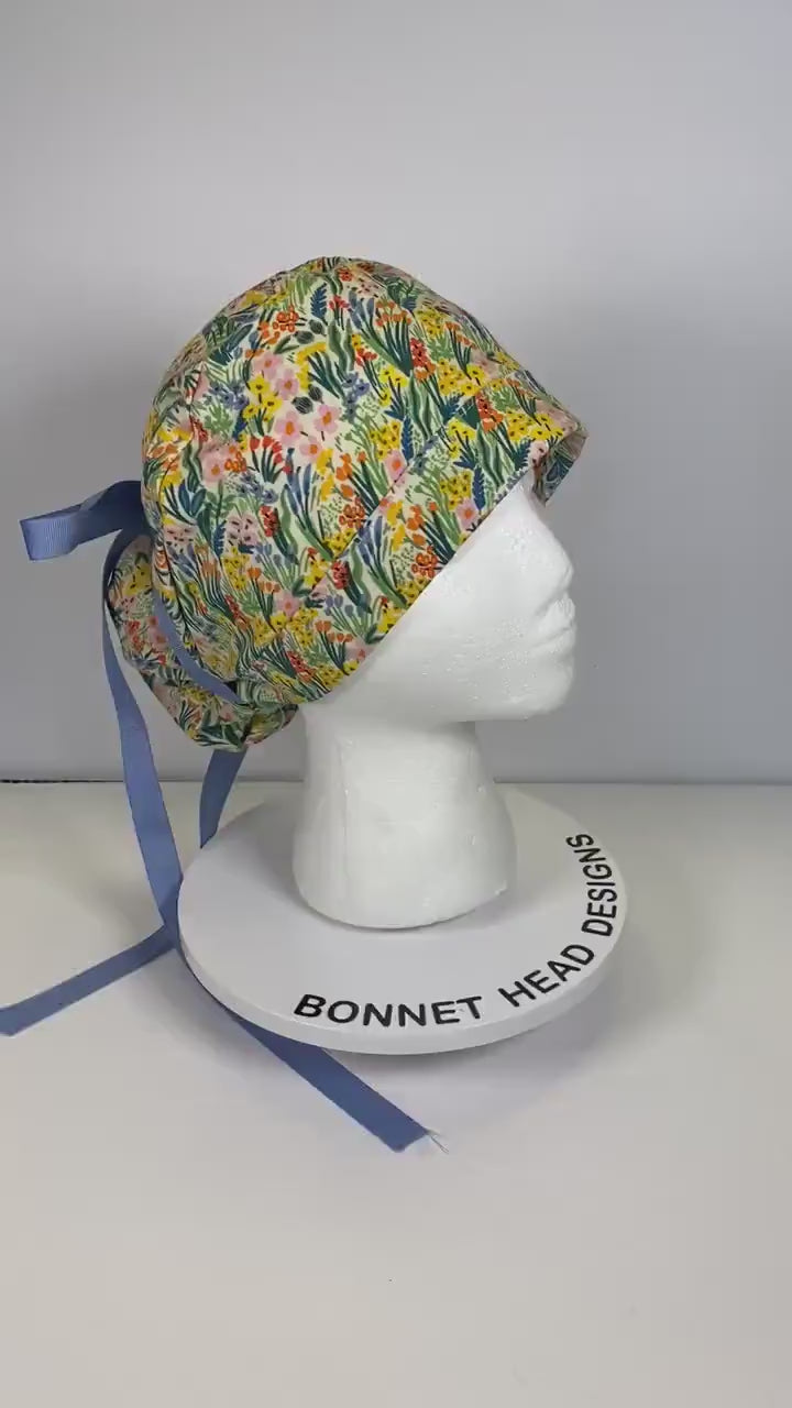 Bramble floral scrub cap, spring floral scrub cap, womens scrub cap floral, Bonnet Head Designs