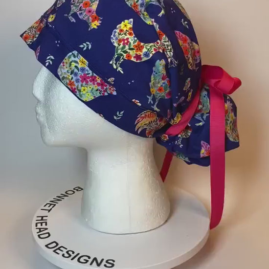 Chicken print womens scrub cap, Bonnet Head Designs