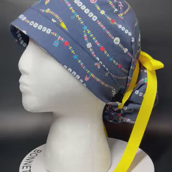Friendship Bracelet Ponytail Scrub Cap for doctors: Satin Lining Option