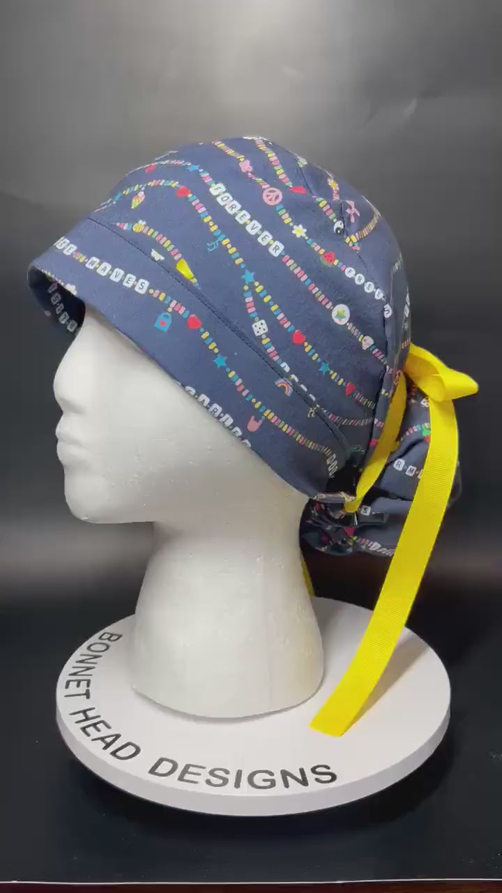 Friendship Bracelet Ponytail Scrub Cap for doctors: Satin Lining Option