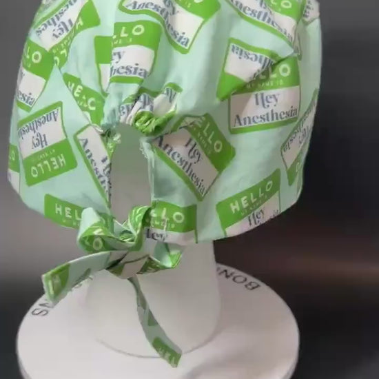 Hello my name is Hey Anesthesia scrub hat, men’s scrub hat in anesthesia fabric, gift for doctor or CRNA