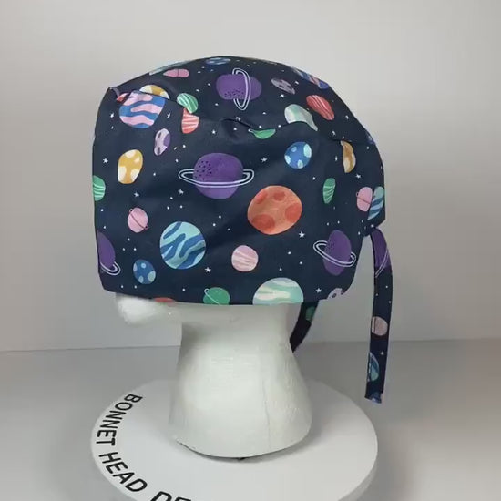 Mens scrub cap planets, outer space scrub cap unisex, unisex scrub cap space and planets, Bonnet Head Designs