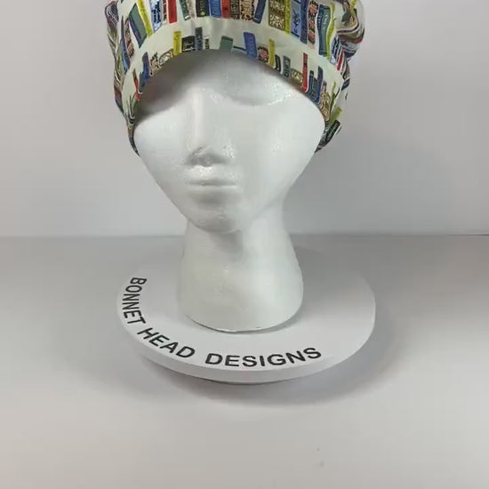 Cream Book club euro scrub cap, women’s book lovers scrub cap euro style , Bonnet Head Designs