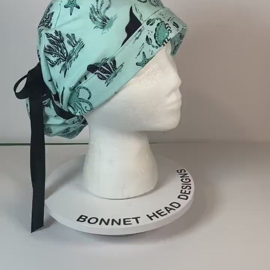 Sea creatures women’s scrub cap, sting ray scrub cap, octopus scrub hat, Bonnet Head Designs