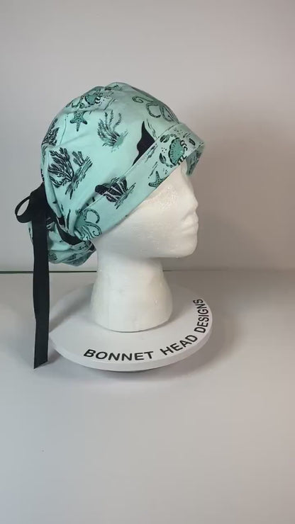 Sea creatures women’s scrub cap, sting ray scrub cap, octopus scrub hat, Bonnet Head Designs