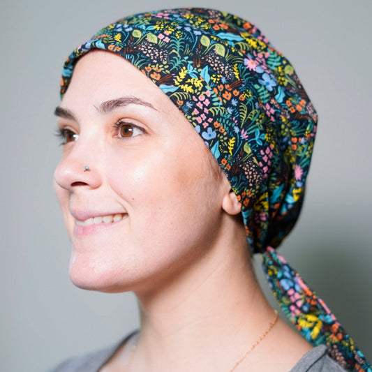 Rifle Paper Co floral scrub hat, meadow floral scrub hat, women's scrub cap, tie-back rifle scrub hat, Bonnet Head Designs