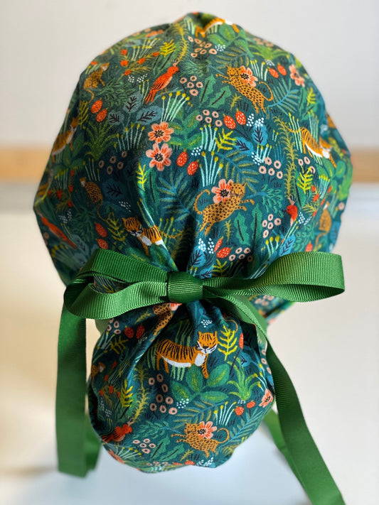 Rifle Paper jungle scrub hat, tiger scrub cap, Bonnet Head Designs