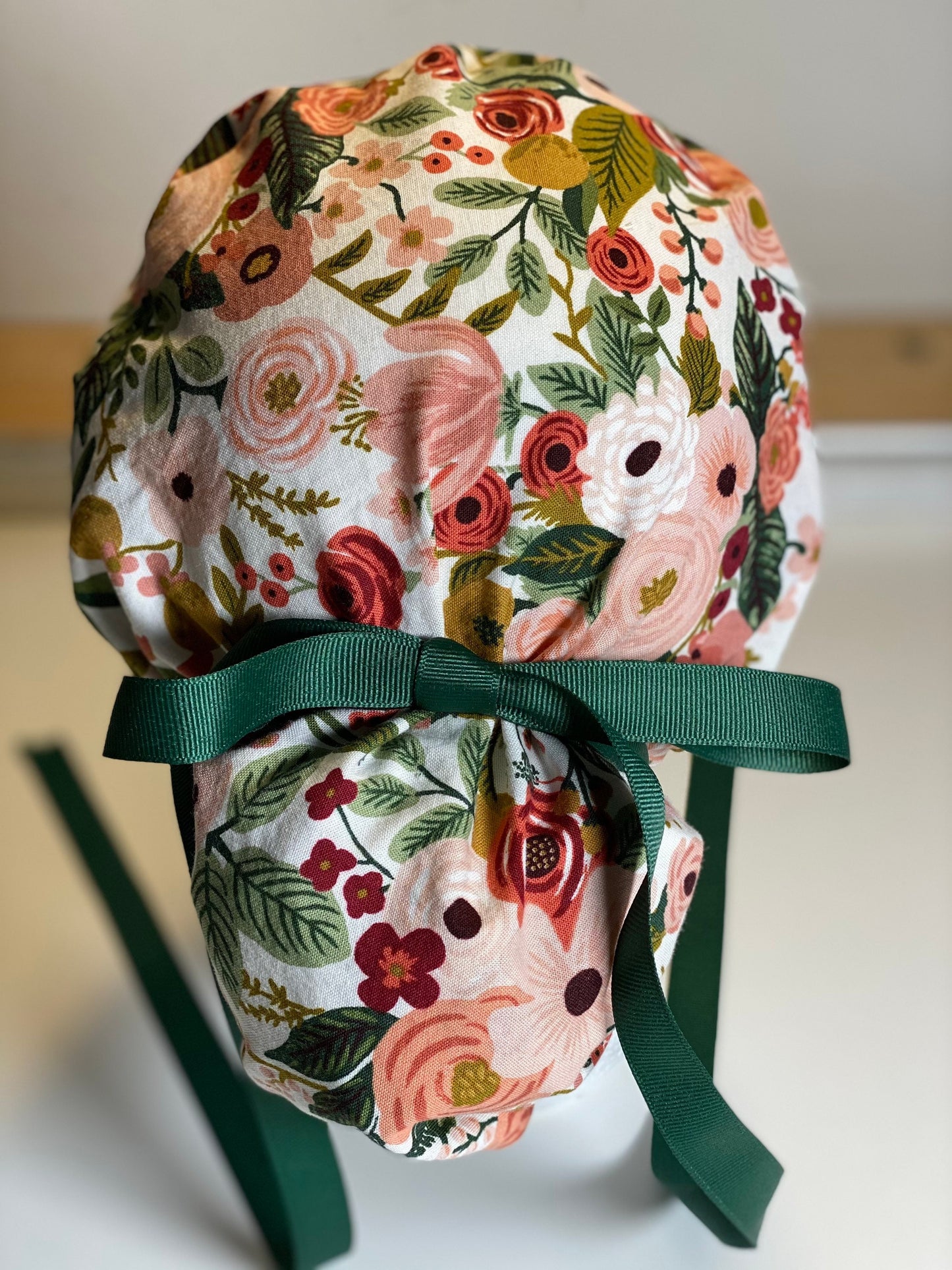 Rifle paper pink garden party scrub hat, pink garden party ponytail cap, Bonnet Head Designs