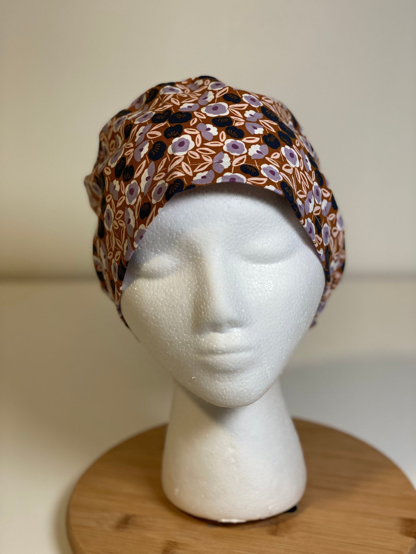 Rust and navy euro floral scrub cap, navy euro floral scrub hat, toggle scrub cap, fall scrub hat, Bonnet Head Designs