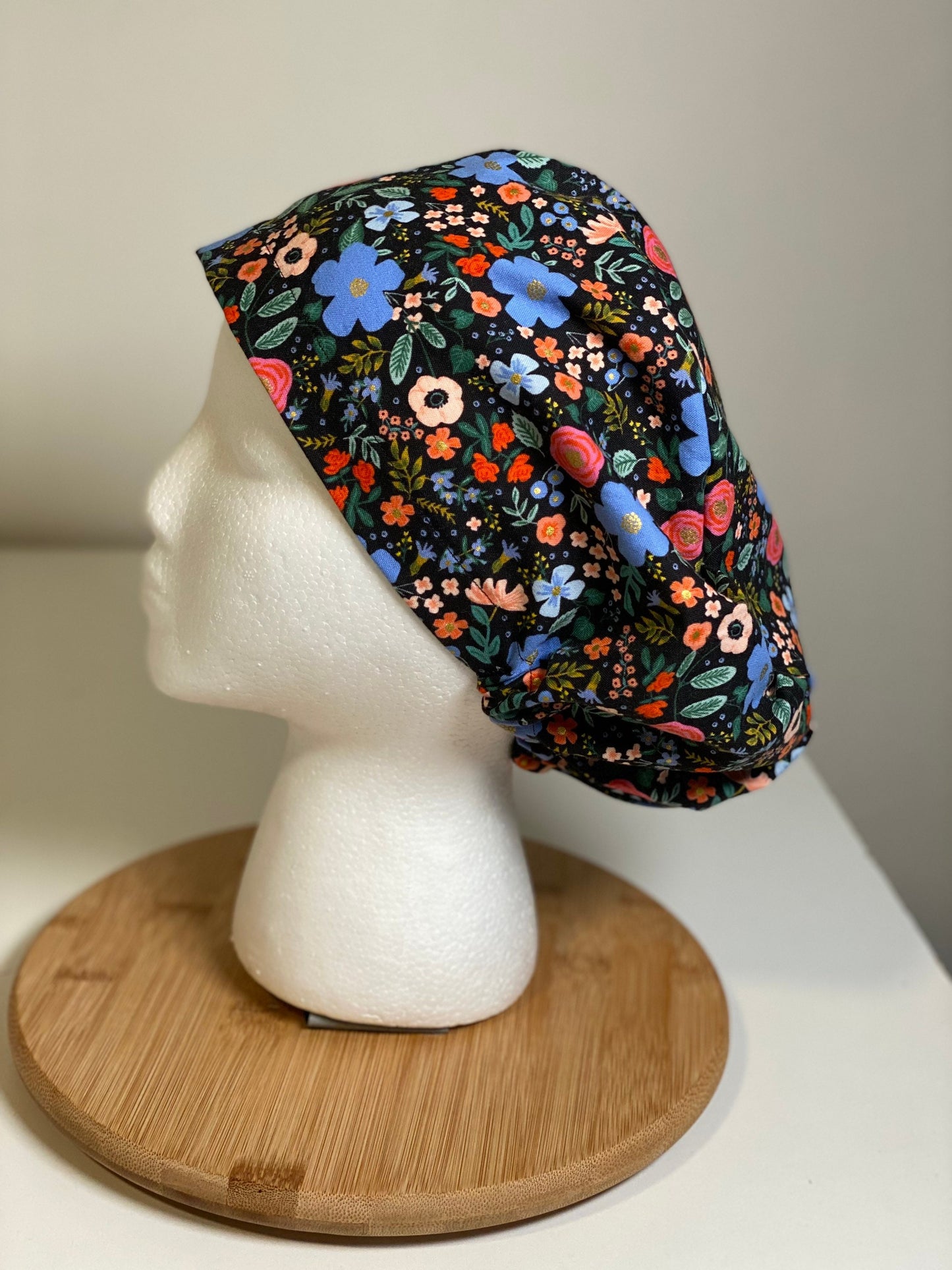 Black wild rose euro scrub cap