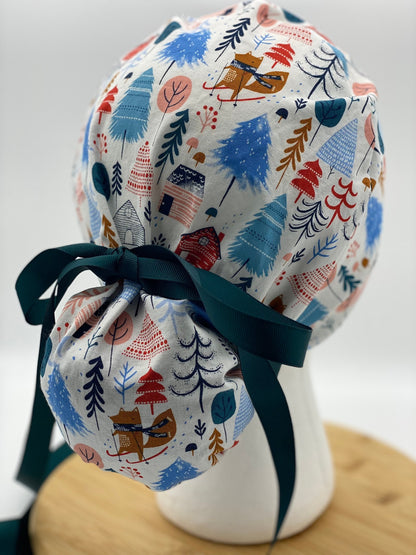 Snow much fun scrub cap, winter scrub cap, snow scrub hat, Bonnet Head Designs