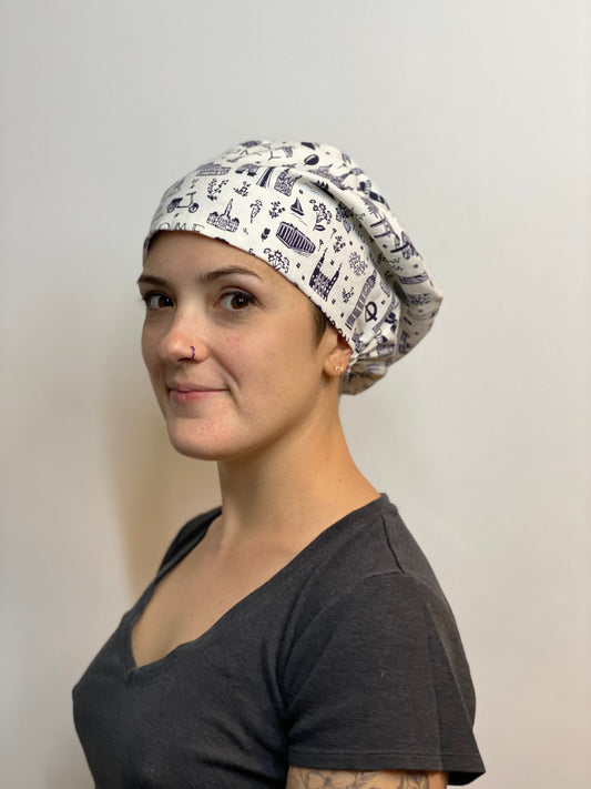 Navy and white traveler euro scrub cap