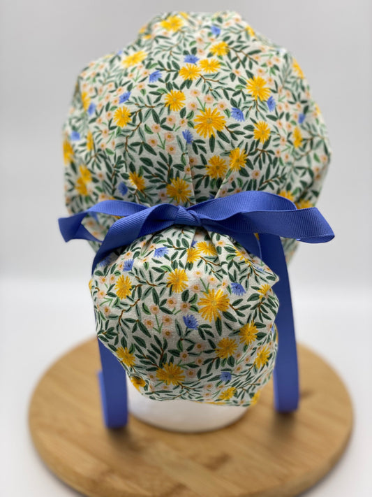 Rifle Paper co Daisy fields fabric scrub cap, yellow floral scrub cap rifle paper co, Daisy fields yellow scrub hat, Bonnet Head